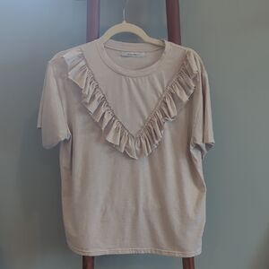 Dreamers Cream Ruffled Short Sleeve Top